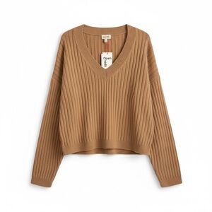 Open Edit Nordstrom V Neck Sweater Long Sleeve Size Large Camel Tan NWT